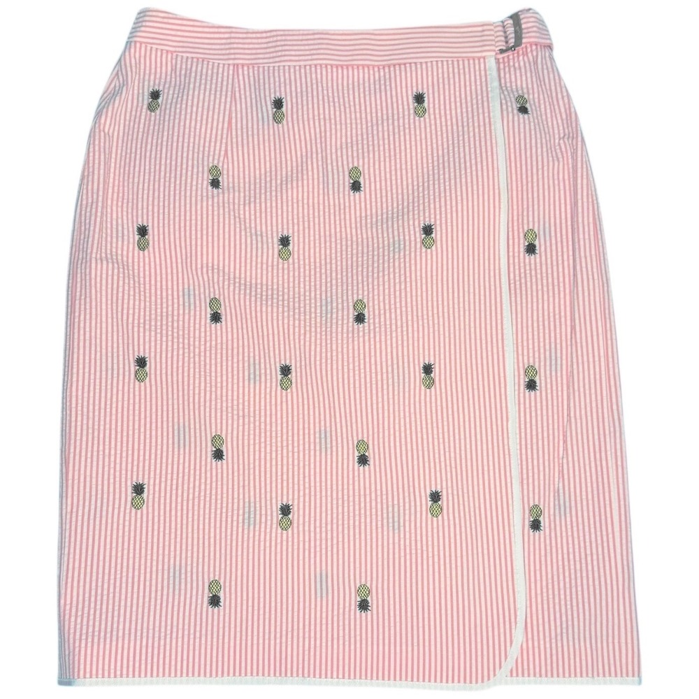 BROOKS BROTHERS Country Club Pink Seersucker Pineapple Wrap Skirt Prep Size‎ 6